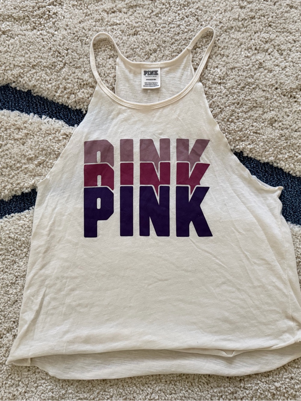 PINK Victoria's Secret Cream Tank with Gradient Pink and Purple Logo